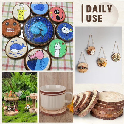 FUMILE Unfinished Natural Wood Slices 4-4.5 Inch, 10 PCS Round Wooden Discs with Tree Bark, Wood Rounds for Crafts Christmas Ornaments, Wood Circles for Rustic Wedding Decoration