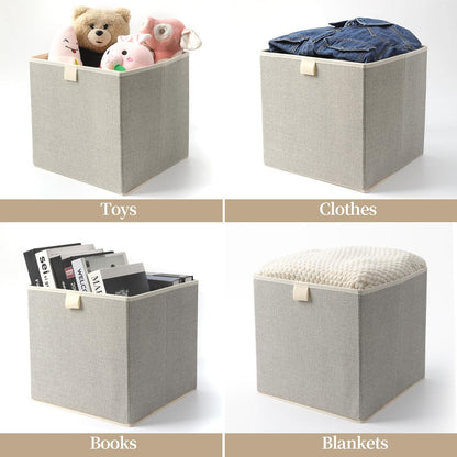Storage Baskets, 11.8-Inch Woven Fabric Bins, Storage Cubes with Reinforced Handles, Organizer Bins for Closet Shelves, Foldable, for Toys, Clothes, Natural Beige (3PCS/Beige-11.8*11.8*11.8inch)