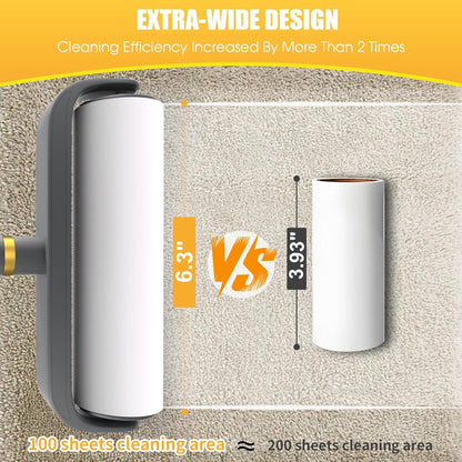 Large Surface Lint Roller, 6.3" Extra Sticky Rollers for Pet Hair, Ginat Dog Cat Hair Remover for Clothes Furniture Cleaning, 100 Sheet