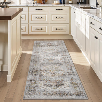 AMOAMI-2X3 Small Rug-Washable Rugs Entryway Mat Indoor-Soft Vintage Non Slip Rugs for Kitchen Laundry Room Bathroom Grey Decorative Accent Rug for in Front of Sink 24 Inch x36 Inch