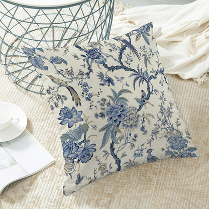 CXMEIFLY Spring Floral Birds Pillow Covers 20 x 20 Inch Set of 2 for Chinoiserie Flowers Decor Throw Pillows Blue and White Plant Outdoor Decorative Cushion Cases for Couch Bed Decorations