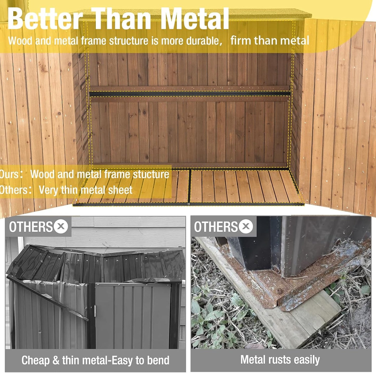 Aivituvin Outdoor Storage Shed Upgraded with Strong Metal Frame Horizontal Storage Cabinet for Trash Cans and Yard Tools 4.2 ft. x 2.3 ft.