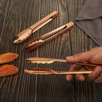 MSY BIGSUNNY 9 Inch Kitchen Food Tongs for Cooking and Serving Tongs- Aluminum - Set of 3 (pink gold)
