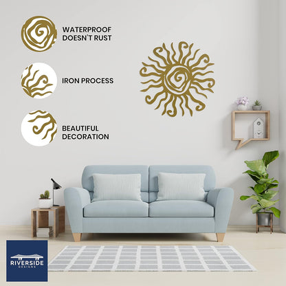 Riverside Designs Wacky Sun Metal Wall Art Indoor/Outdoor Decor - 24" Gold Rust Proof Wall Sculpture - Made in USA - Ideal for Bedroom, Garden, Home, Patio and Farmhouse