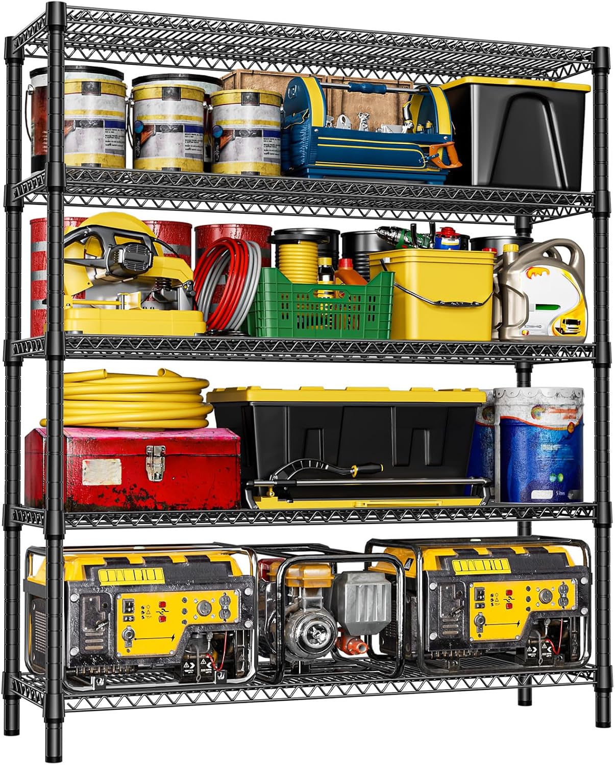 IZEUK 5-Tier Adjustable Heavy Duty Metal Storage Shelving Unit, Wide Utility Rack Organizer for Garage, Basement, Kitchen, Office, Warehouse (Black, 17.7" D x 59.1" W x 70.9" H)