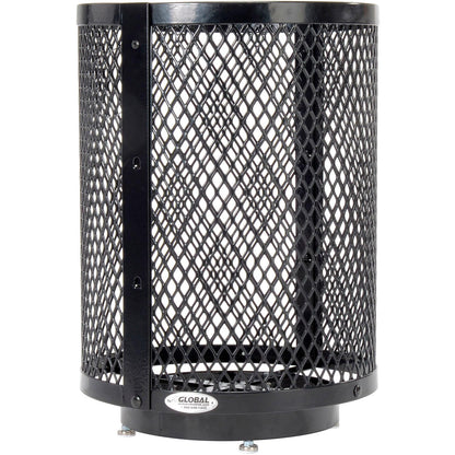 Global Industrial Outdoor Diamond Steel Trash Can with Rain Bonnet Lid, Raised Base and Plastic Liner, 36 Gallon Capacity, Black, Thermoplastic Coating, 23-1/2" Diameter, 43-1/2"H