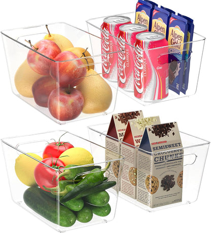 BALEINE Clear Plastic Storage Bins, Pantry Organization, BPA Free Stackable Refrigerator Organizers and Storage with Handles for Kitchen Fridge Cabinet Bathroom (4PK, 9.5x5.5x4.5)