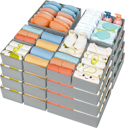 DIMJ Drawer Organizer Clothes 18 Pack - Foldable Baby Organizers and Storage & Dresser Organizer for Bedroom, Closet - Nursery Organization Dresser Dividers for underwear, Sock,Bra, Belt, Tie, Gray