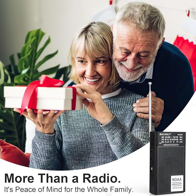BAIJIALI NOAA Weather Radio with AM/FM, Emergency Portable Radio - Strong Reception, Battery Operated, Headphone Jack for Storms, Hurricanes and Outdoor Activities (Black)