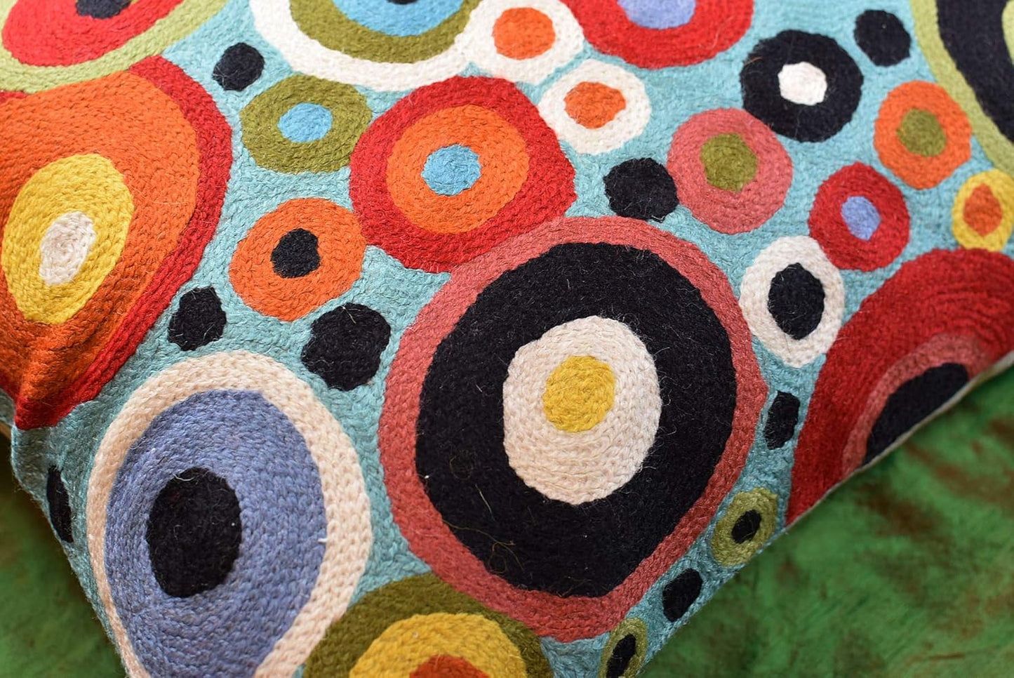 Lumbar Polka Dots Pillow Cover Turquoise Contemporary Decorative Pillowcase Blue Modern Outdoor Chair Cushion Couch Boho Cushions Hand Embroidered Cushions Wool Size - 14x20