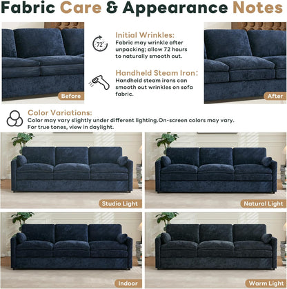 Tbfit Modern Couch Sofa, 89" Cloud Couch w/Pillows, Pocketed Spring Seat, Comfy 3-Seater Plush Foam Cushions, Chenille Fabric Removable Covers, Soft Upholstered Living Room Furniture Home Apartment