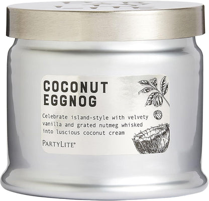 PartyLite 3-Wick Jar Candle, Highly Fragranced Clean Burning Glass Candle, 25-45 Hours Burn Time (Coconut Eggnog)