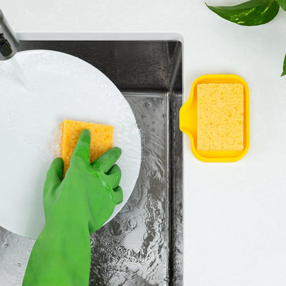 Zulay Kitchen Small Silicone Sponge Holder (4.9x3.3”) – Space-Saving Sink Organizer Tray for Sponge, Soap, Brush & More – Compact Non-Slip Dish for Kitchen & Bathroom (Yellow)