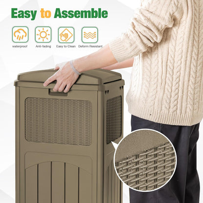 Flamaker 30 Gallon Trash Can, Resin Outdoor Garbage Can with Lid, Waterproof Hideaway Patio Waste Bins for Outside Use (2 Pack, Brown)