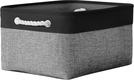 TheWarmHome Storage Basket for Organizing- 16x12x8 inch 1 Pack Fabric Storage Cubes, Bins for Organization for Shelves Organizer Gift Laundry Cloth Toy (Grey & Black)