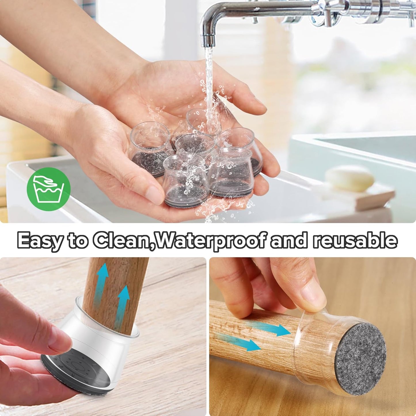 24PCS Upgraded Silicone Chair Leg Floor Protectors for Hardwood Floors, Furniture Sliders for Chair Legs, Felt Bottom Furniture Pads, Anti-Slip Round&Square Cap Covers to Scratch and Reduce Noise