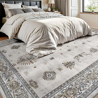 AMOAMI-Vintage Area Rug 5X7 Grey Rugs for Living Room-Soft Living Room Rug Non Slip Rugs for Bedroom Carpet Machine Washable Rug for Dining Room Bedside Office Room Decor