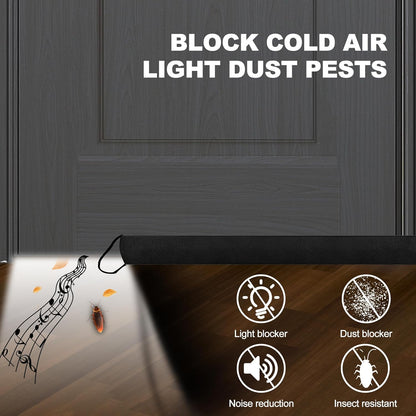 QUOLIX Triangle Under-Door Draft Stopper, 32" Noise Blocker, Weighted Weather Stripping, Gray Cotton & Polyester, Multi-Function Noise & Light Blocker, Black