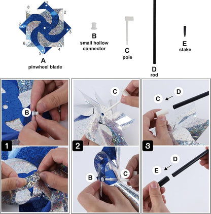 Hausse 10 Pack Reflective Pinwheels, Extra Sparkly Pinwheel, Bird Repellent Devices Deterrent to Scare Birds Away from Yard Patio Farm, Blue & Silver