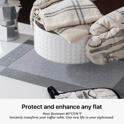 LEXMORE Placemats Set of 6 Vinyl/Plastic Woven Place Mats for Kitchen Table Indoor/Outdoor Washable Placemat Wipeable Dining Table Mats(G-Silver Cube)