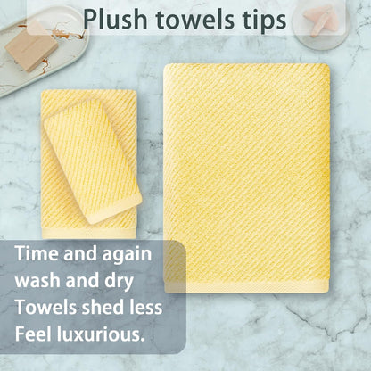 Yellow Towels for Bathroom - 100% Cotton | Quick Dry | Soft | Thick | Large, 3 Piece Towel Set, 1 Large Bath 30" x 56", 1 Hand 18" x 28", 1 Wash Cloth 13" x 13", Bathroom Essentials, Lemon Glow