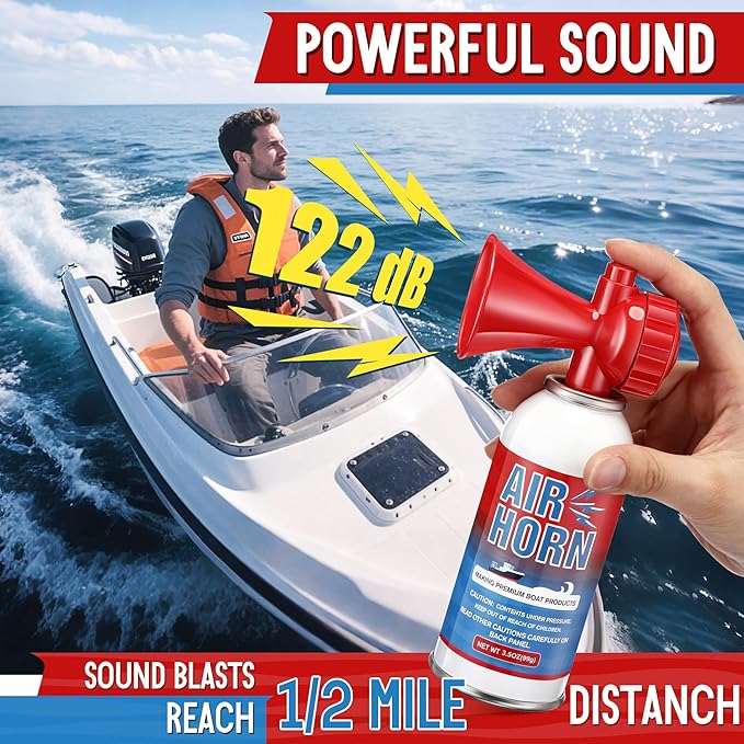 3 Pack Large Air Horn for Safety 3.5oz, 122dB Very Loud Marine Air Horn for Boat, Coast Guard Approved, Great for Boat & Marine Safety, Sporting Events, Travels, Hiking (Red)