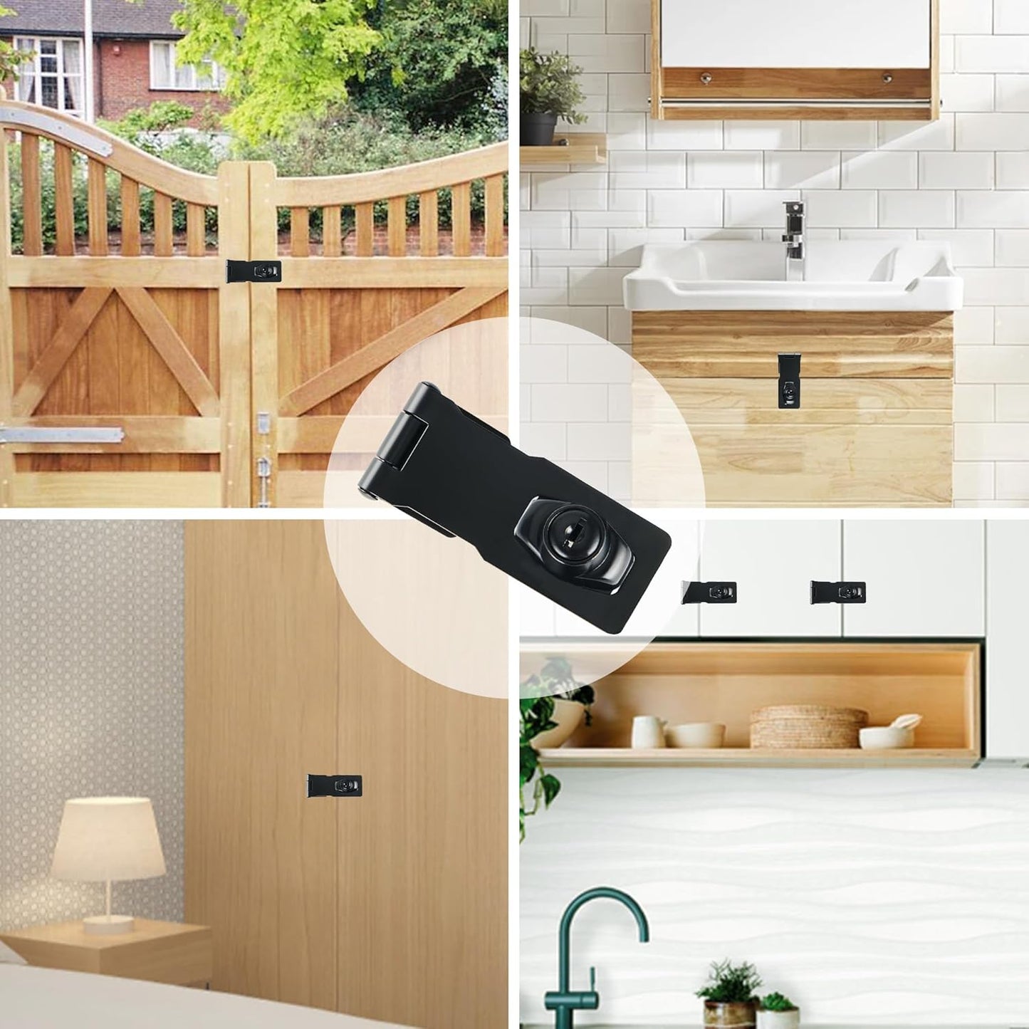 Alise Keyed Hasp Lock,4 Inch Safety Packlock Clasp Hasps Latch,Black Door Hinge Lock with Keys Keyed Locking Hasps for Cabinet,Closet,Drawer, Barn,Fence,Garage Doors