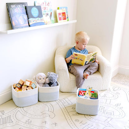 NaturalCozy Storage Cubes 9”x9”x7”Cotton Rope Woven Baskets for Organizing 3-Pack | 9 Inch Cube Storage Bin | Small Basket for Shelf Nursery, Pantry, Decorative Plant, Bathroom Closet, Toy Gift