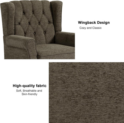 Accent Chair, Upholstered Armchair with Button Tufted High Back & Solid Wood Legs, Comfy Wingback Reading Single Sofa Chair for Small Spaces, Living Room, Bedroom (Taupe, Set of 1)