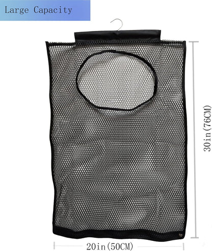 Hanging Mesh Laundry Hamper (30in*20in*2in) Large Dirty Clothes Bag, Can Be Used Behind The Door & Closet & Caravan& Bathroom (Black)