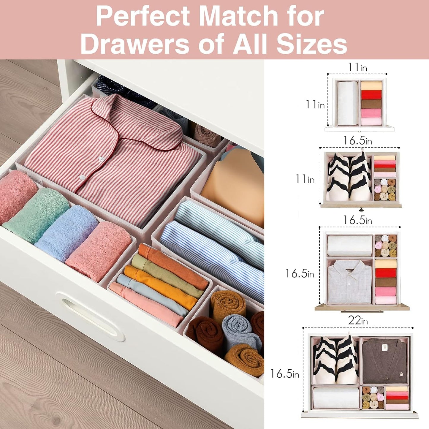 8 Pack Underwear Drawer Organizer, Drawer Organizer Clothes, Foldable Cloth Storage Box Closet Dresser Drawer Divider Organizer for Clothes, Scarves