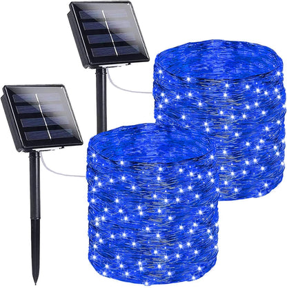 SANJICHA Blue Solar String Lights, Extra-Long 2 Pack 144FT 400LED Super Bright Solar Fairy Lights Outdoor, Waterproof Copper Wire 8 Modes for Garden Tree Party Wedding Decorations