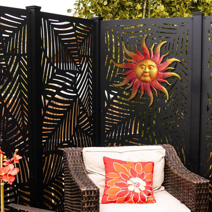 Large Metal Sun Wall Art Decor - 23.6 Inches Rustic Retro Hanging Decoration for Indoor Outdoor, Home Garden Farmhouse Yard Patio Fence Living Room Bedroom (Gold)