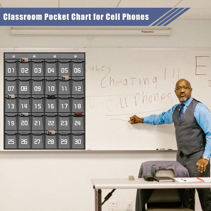Loghot Classroom Accessories Closet Pocket Chart for Cell Phones Holder Wall Door Hanging Organizer (30 Pockets Gray)