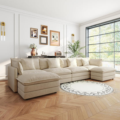 Sectional Sofa 4 Seater with Movable 2 Ottomans,Oversized Modular Couch Deep Seat (Light Coffee, 146.5 inch-U)