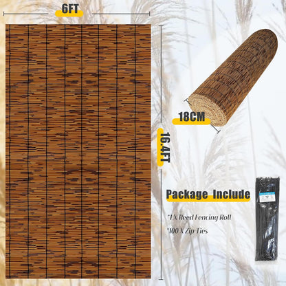 Natural Reed Fencing 6FT X 16.4FT Reed Fence 6FT High Balcony Reed Fence Privacy Reed Screen for Outdoor Backyard Patio(Brown)