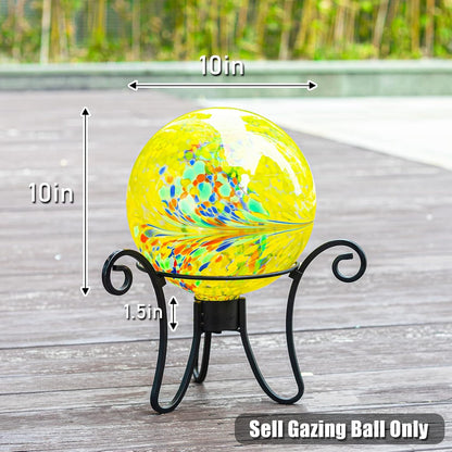 VCUTEKA Gazing Ball, Glass Gazing Balls Sphere for Garden Lawn Outdoor Ornament Yard Decorative, Yellow Swirl, 10"