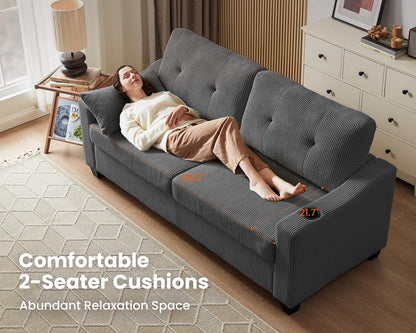 Pull Out Sofa Bed, Full Size Sleeper Sofa, 2-in-1 Convertible Corduroy Couch with USB Charging, Memory Form Couch for Living Room, Apartment and Small Space (Dark Grey, Corduroy - Queen Size)