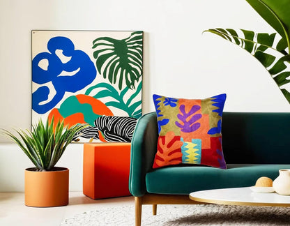 Matisse Decorative Pillow Cover Cutouts Hand Embroidered Abstract Toss Pillows Farmhouse Chair Cushion Contemporary Pillowsham Mid-Century Chair Cushions Wool Size 18x18