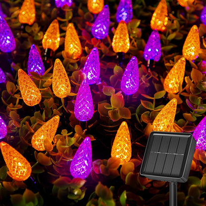 Brightown Solar Operated C6 Halloween Outdoor Lights, 22.64ft 50 LEDs Orange Purple Halloween Lights, Strawberry LED Fairy Lights, Solar Waterproof String Light for Tree, Garden Decor Outdoor