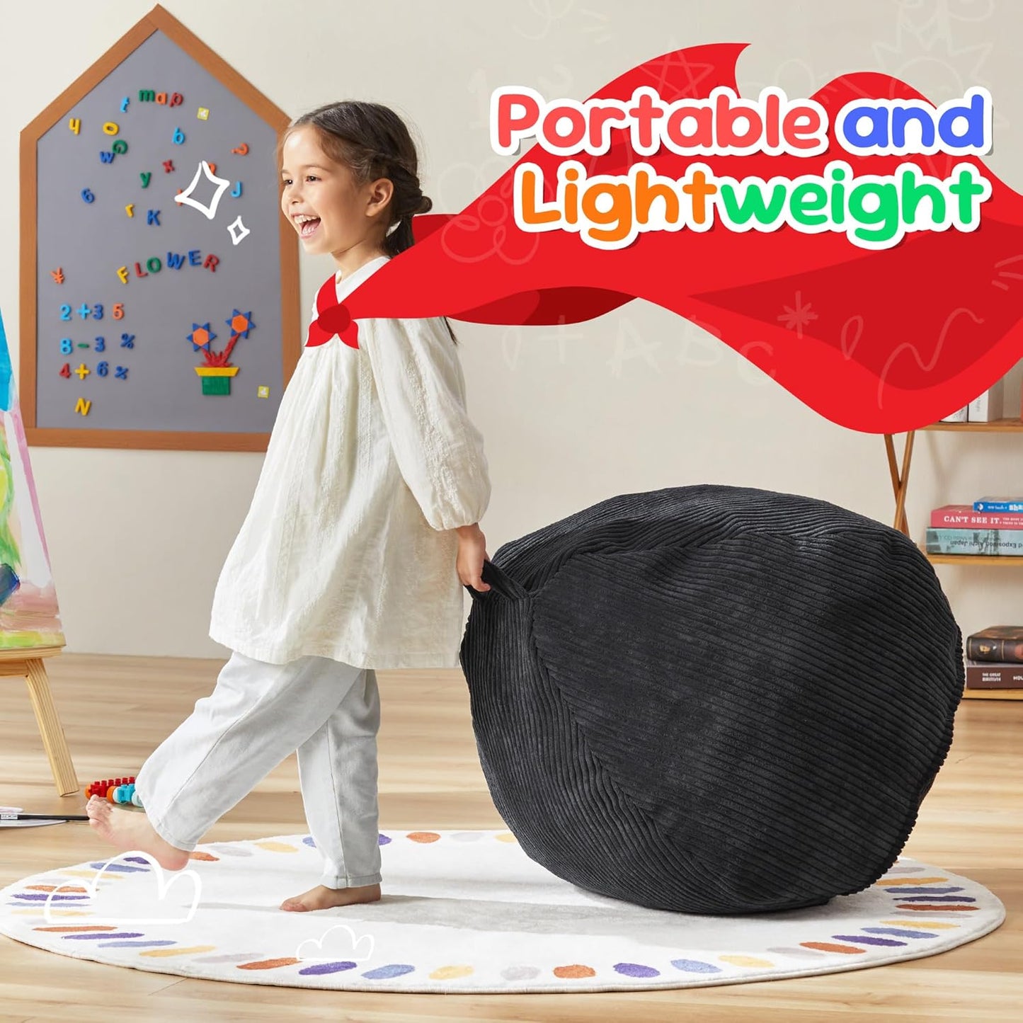 Hobestluk 2.5FT Bean Bag Chair Beanbags Small Bean Bag Chair with Filler Included Teardrop Bean Bag with Removable Cover for Bedroom Living Room (Small, Black)