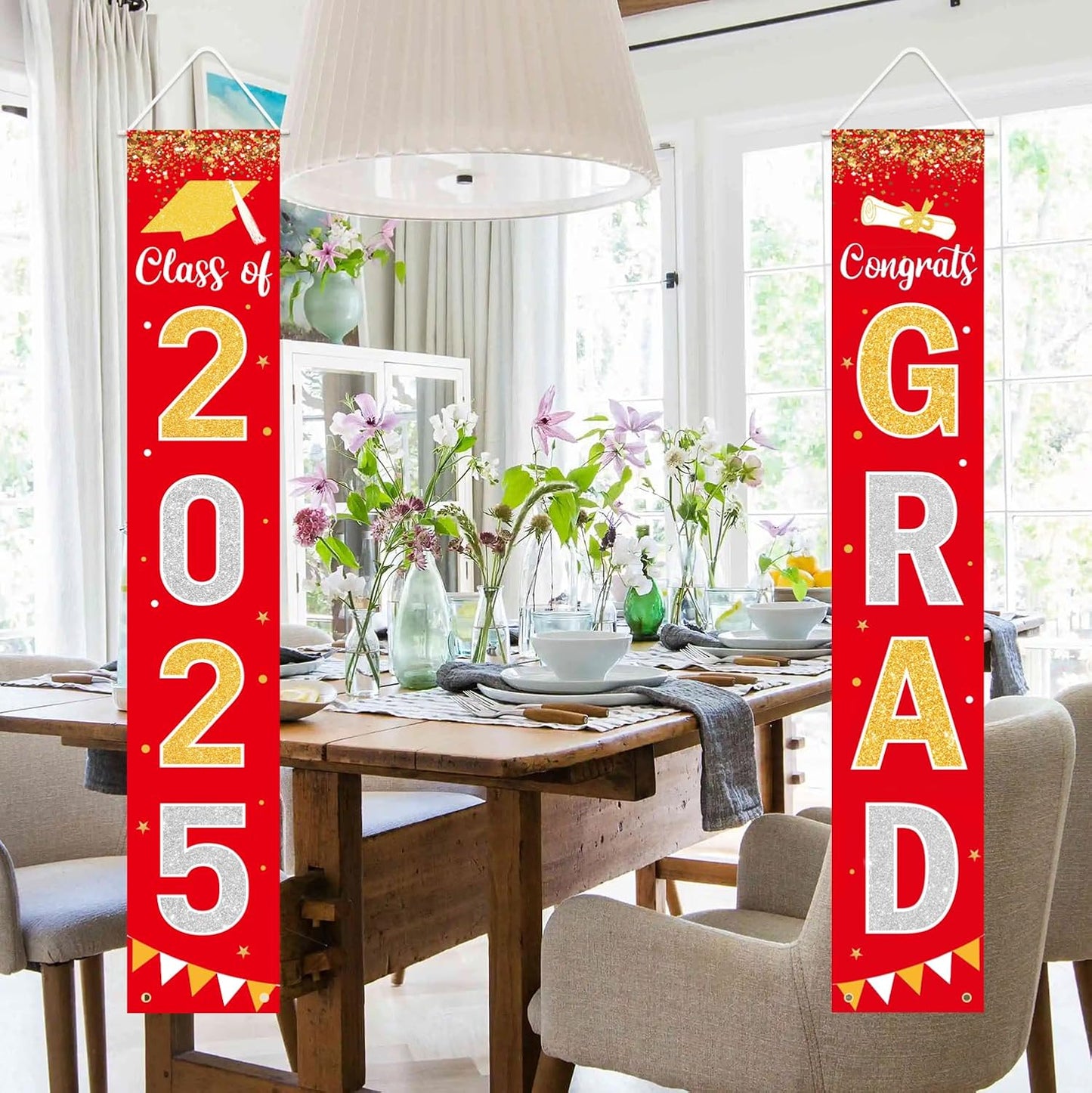 Graduation Decorations 2025 GRAD Banner Red Porch Door Sign Welcome Banner For Indoor Outdoor Wall Graduation Decorations Class of 2025