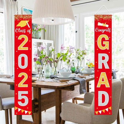 Graduation Decorations 2025 GRAD Banner Red Porch Door Sign Welcome Banner For Indoor Outdoor Wall Graduation Decorations Class of 2025