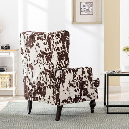 DUOMAY Tufted Accent Chair Set of 2, Modern Upholstered Wingback Side Arm Chair for Living Room Bedroom with Wood Legs, Comfy Reading Guest Chair for Office, Milk Cow/Brown