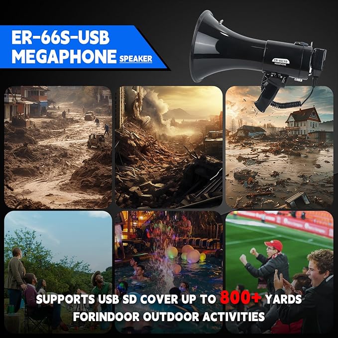 B S 50W Megaphone with Siren,Recording,SD Card,AUX Input for for Crowd Management,Emergencies