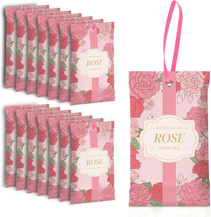 SCENTORINI Scented Sachets for Drawers and Closets, Rose Scent 14 Pack, Long-Lasting Sachets Bags Wardrobe Freshener, for Drawers, Closets, Cars