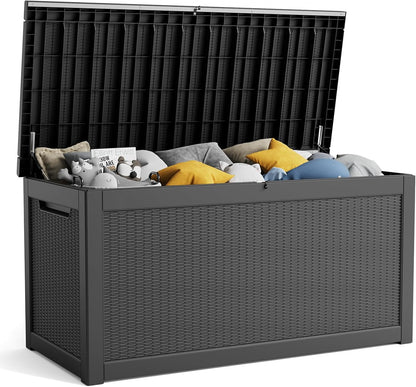 260 Gallon Resin Deck Box, Lockable Patio Outdoor Storage Box for Furniture, Garden Tools and Tools Storage, Waterproof Outside Storage Boxes - Black