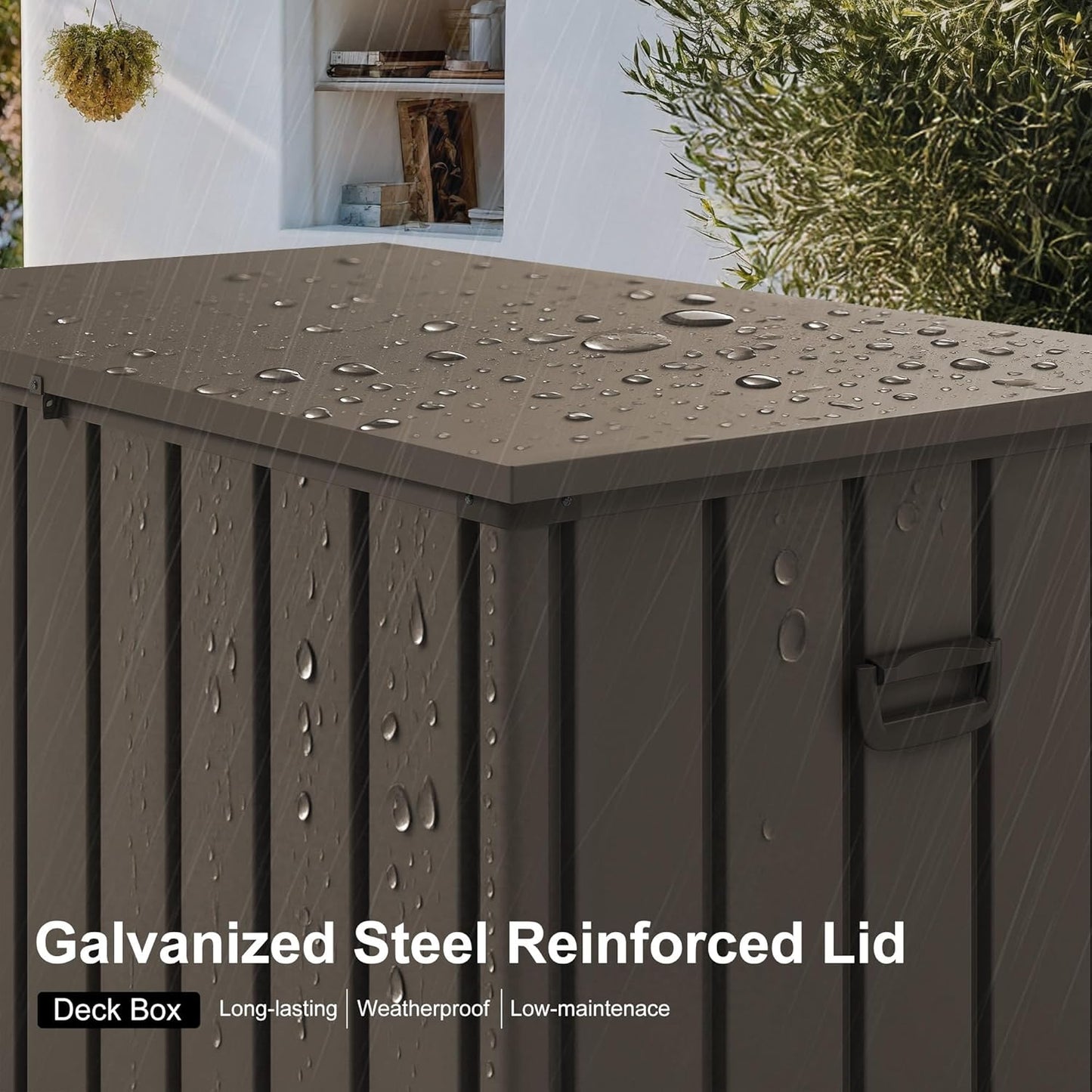 PURPLE LEAF Outdoor Deck Box 120 Gallon Waterproof Lockable Storage Box Container with Lid Deck Organization for Patio Cushions Side Table Pool Accessories Garden Tools, Brown