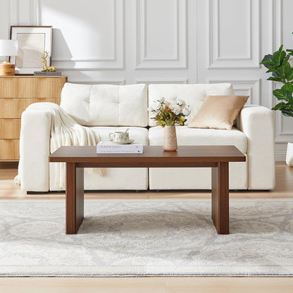 Rectangular Fluted Coffee Table, Farmhouse Wood Coffee Table Mid Century Modern Center Table Boho Living Room Tables for Living Room Office (Walnut, 19.69" D x 43.3" W x 17.72" H)
