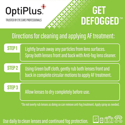 OptiPlus Anti-Fog Lens Cleaning Spray Kit l Cleaning Spray and Microfiber Cloth for Glasses, Laptops Screens, Smart Phones, Optical Lens, Goggles, Watch Screen and More l Defogging and Cleaning l 2oz